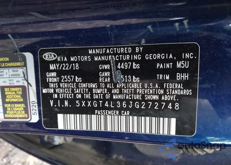 2018 Kia Optima Lx из США, поврежденный, VIN 5XXGT4L36JG272748